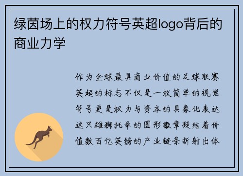 绿茵场上的权力符号英超logo背后的商业力学